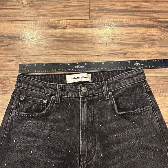 Reformation Pacific Black Studded Harley High Rise Slim Straight Jeans 28 - Picture 7 of 12